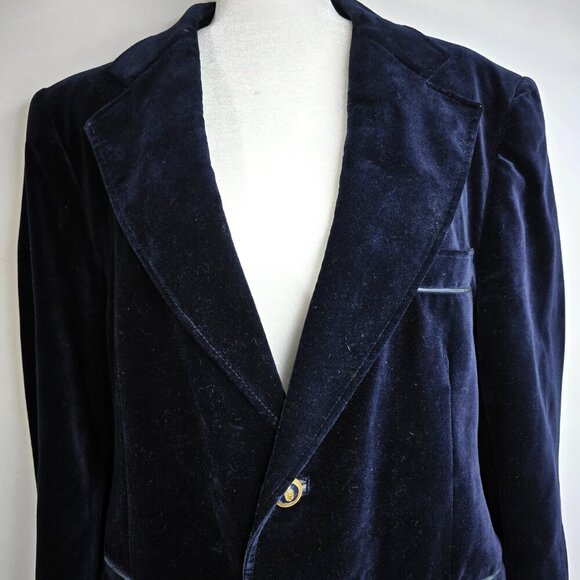 Vintage Cortefiel Velvet Dinner Jacket 44 Wide Lapel Velvet Tuxedo Jacket Blazer - Picture 4 of 11